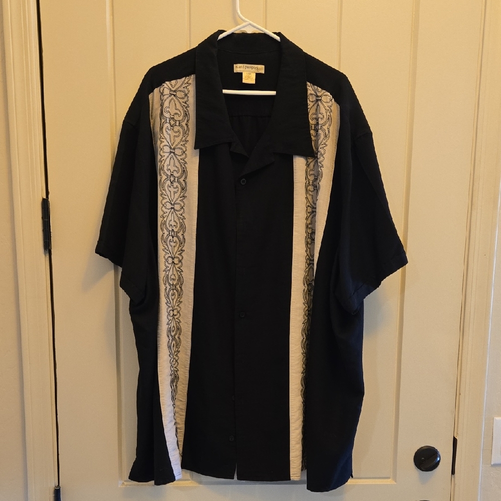 Men's Black and Cream Casual Button Down Shirt